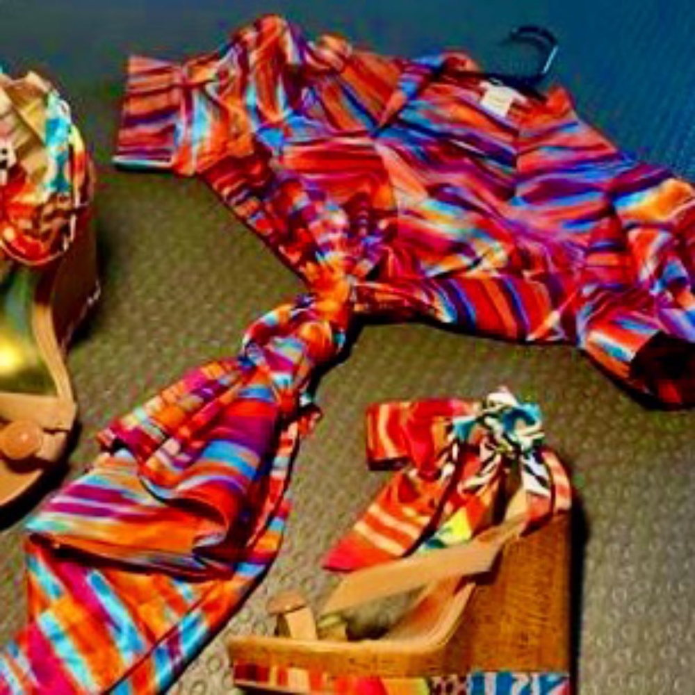 Multi Color Satin Blouse with Matching Sandal (7.5 size)